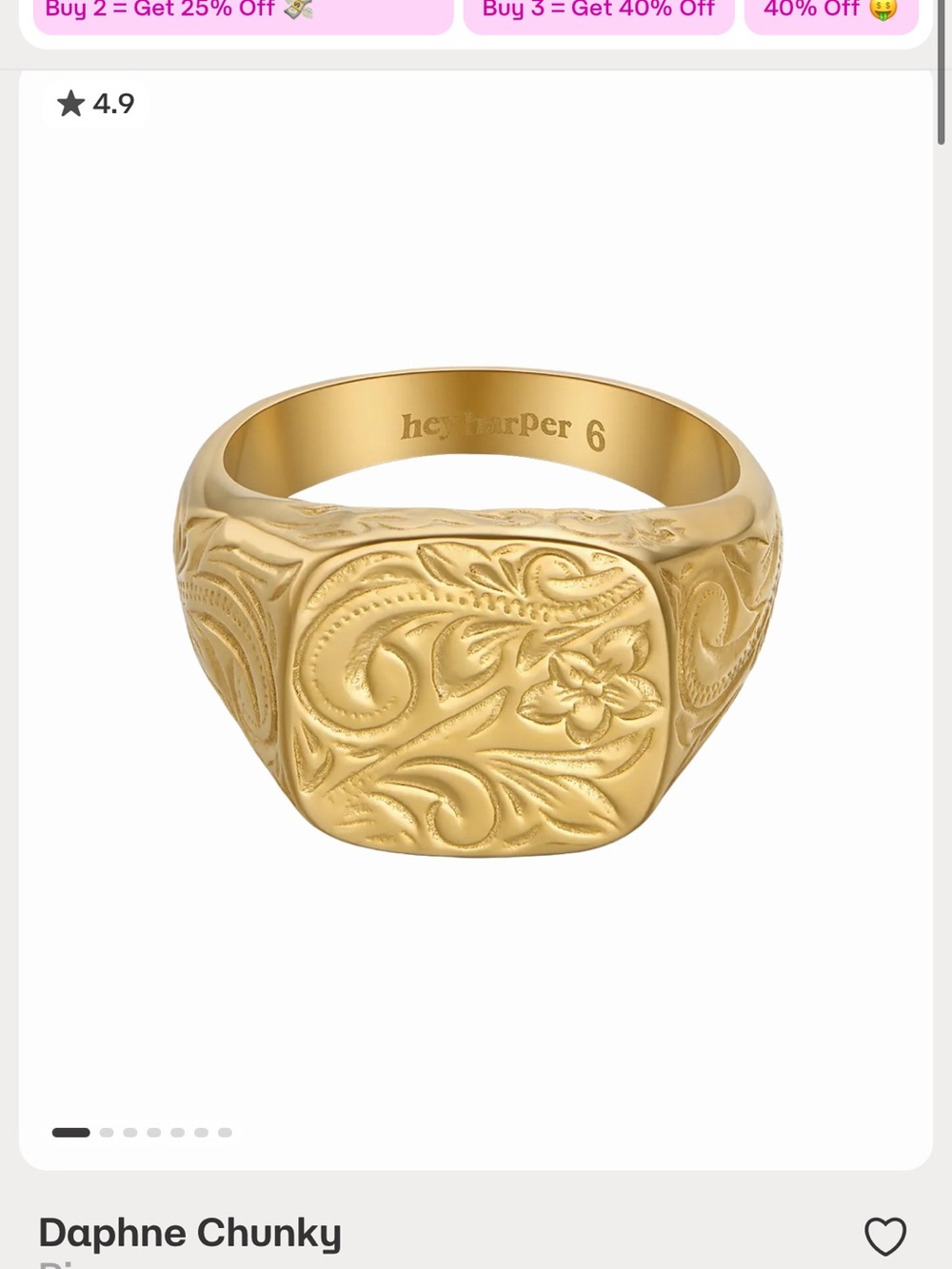 Daphne Chunky Gold Floral Engraved Signet Ring
